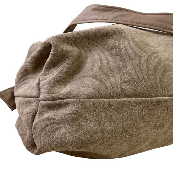 Stone Mountain Suede Embossed Swirl Print Large Double Handle Handbag Purse Bag - Picture 13 of 16